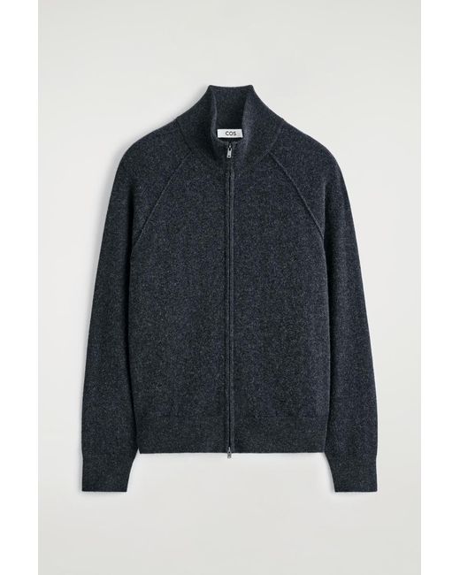 COS Blue Cashmere Funnel-Neck Zip-Up Cardigan for men