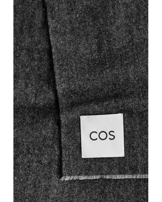 COS Black Herringbone Wool-Cashmere Scarf for men