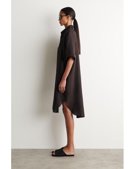 COS Black Short-Sleeved Linen Shirt Dress