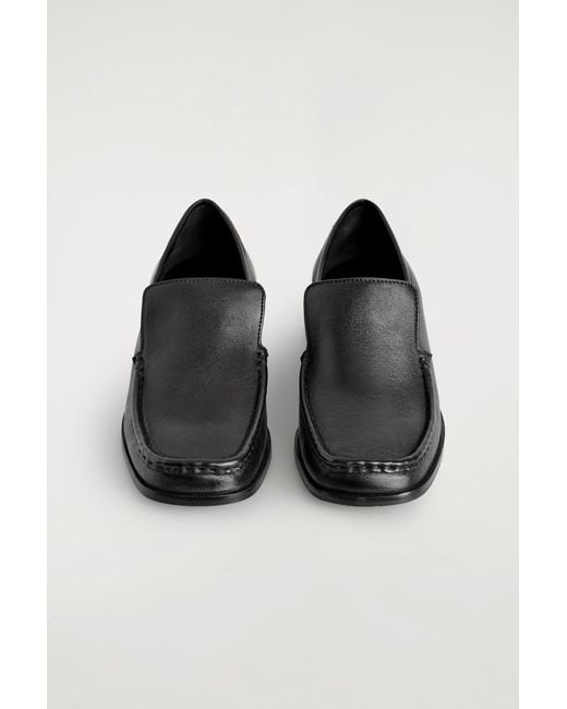 COS Black Square-Toe Leather Heeled Loafers