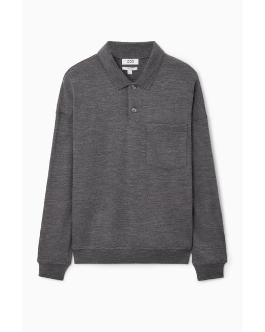 COS Gray Knitted Wool Polo Shirt for men