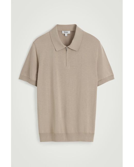 COS Natural Slim Knitted Silk Zip-Up Polo Shirt for men