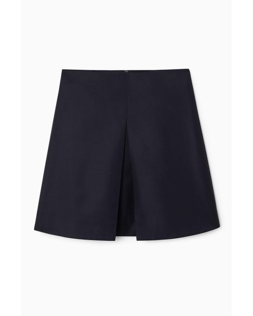 COS Blue Pleated Wool-blend Mini Skirt