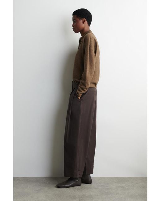 COS Brown Cotton Barrel-Leg Trousers