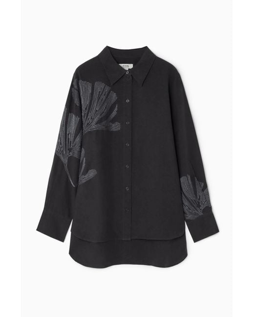 COS Black Oversized Embroidered Shirt