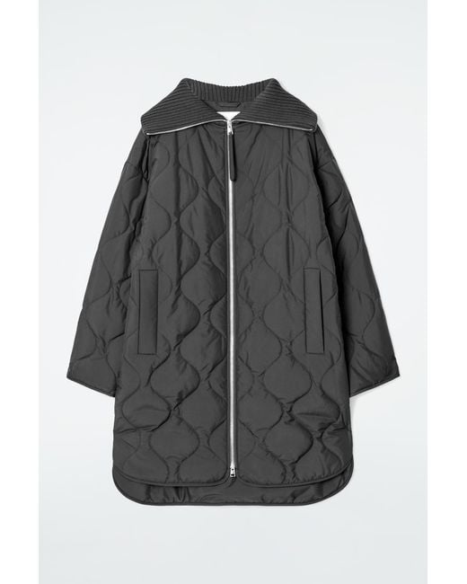 COS Gray Ribbed-collar Quilted Coat