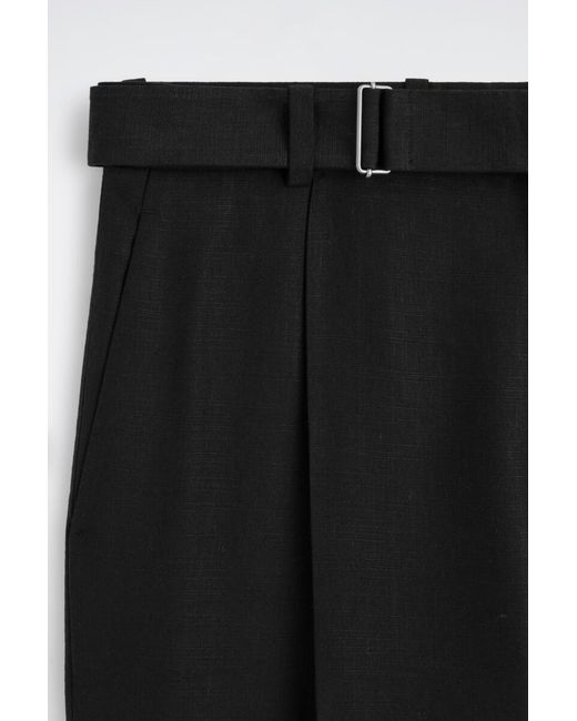 COS Black Belted Linen-Blend Relaxed-Fit Wide-Leg Pants for men