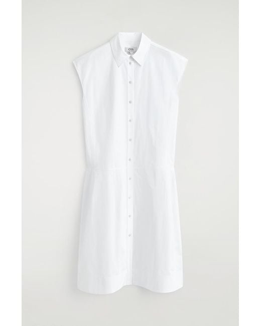 COS White Sleeveless Cotton-Poplin Shirt Dress