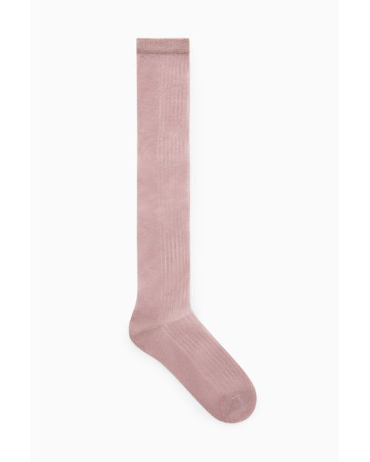 COS Pink Sheer Metallic Knee-high Socks