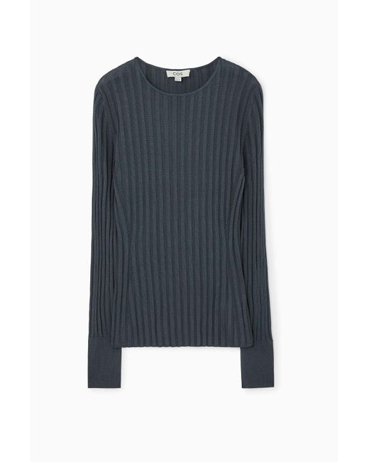 COS Blue Rib-knit Long-sleeved Top