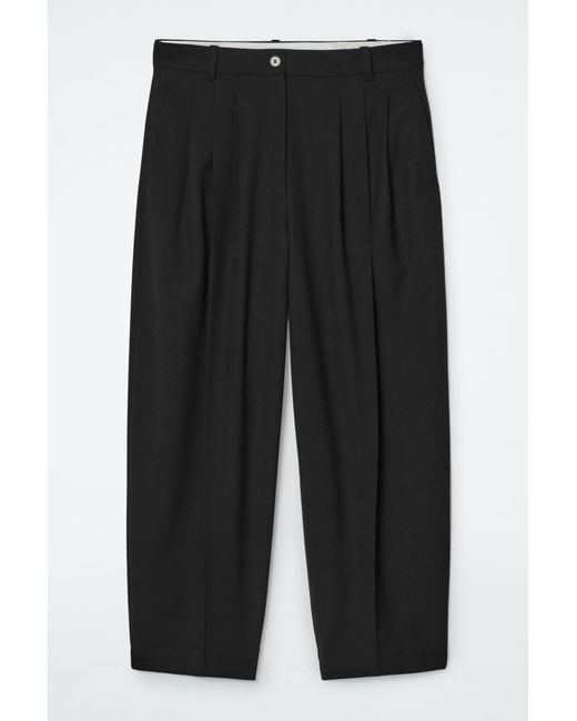 COS Black Pleated Barrel-leg Wool-blend Pants