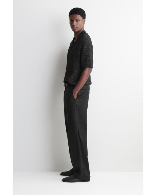 COS Black Striped Open-Knit Polo Shirt for men