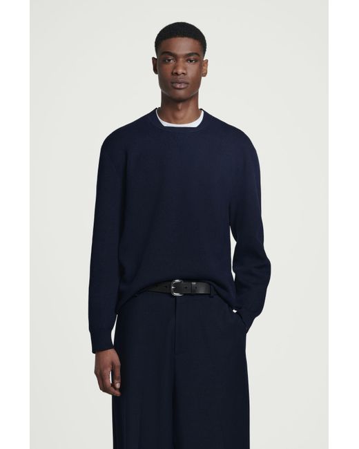 COS Blue Double-faced Bomber-neck Knitted Sweater for men