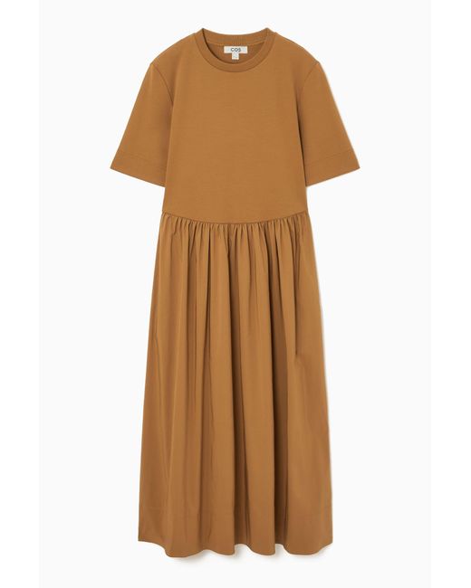 COS Brown Contrast-panel Midi Dress