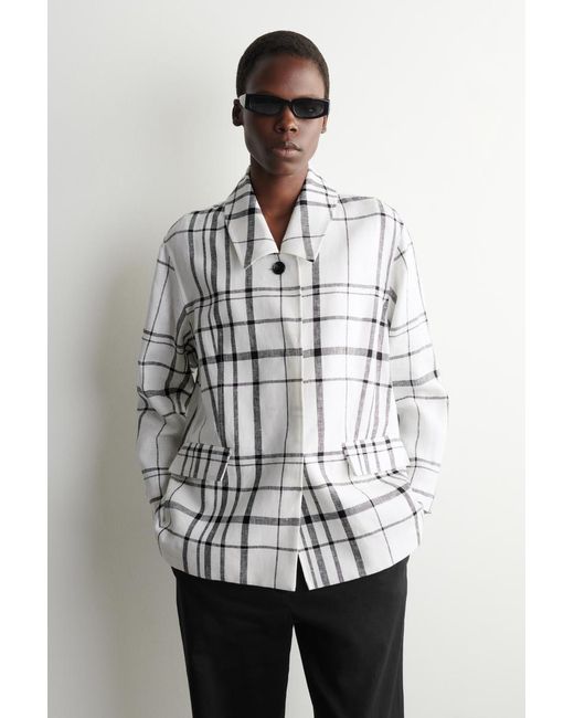 COS White Checked Linen Blazer
