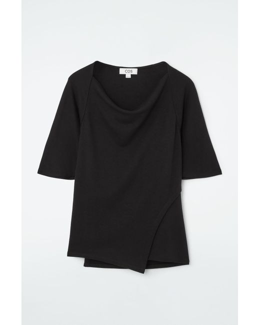 COS Black Asymmetric Cowl-neck T-shirt