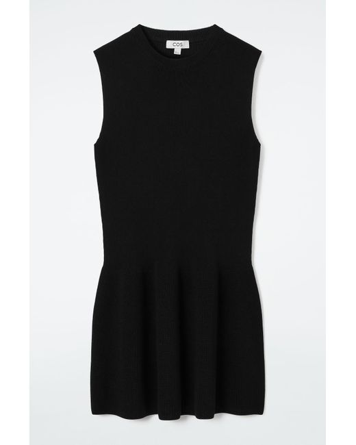 COS Black Ribbed-knit Dropped-waist Mini Dress