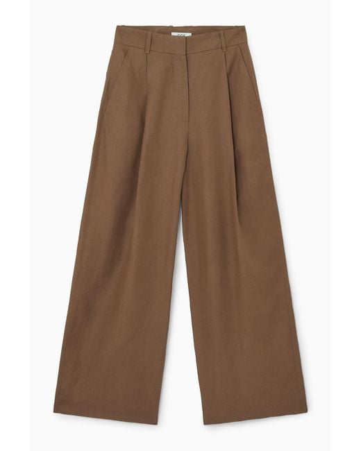 COS Brown Tailored Linen-blend Pants