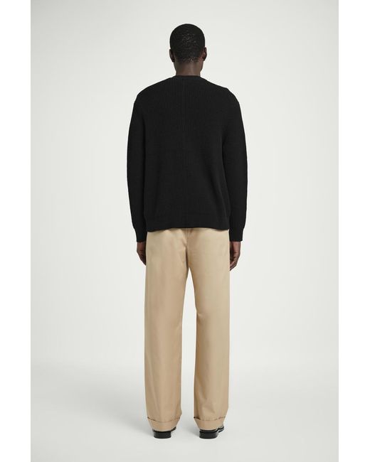 COS Black Bouclé-Knit V-Neck Zip-Up Cardigan for men