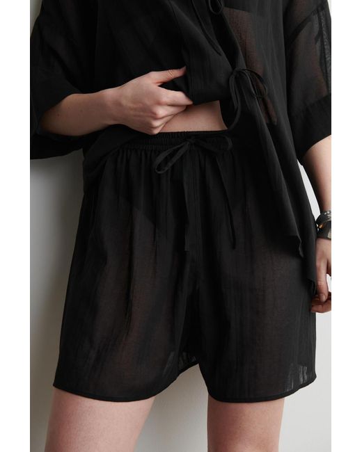 COS Black Crinkled Cotton Beach Shorts