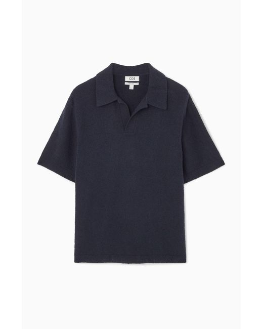 COS Blue Bouclé-knit Polo Shirt for men