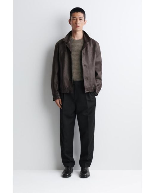 COS Brown Geometric-Knit Merino Wool Jumper for men