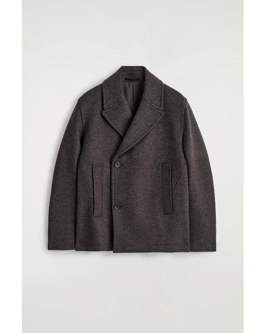 COS Black Double-Breasted Wool Short Pea Coat for men