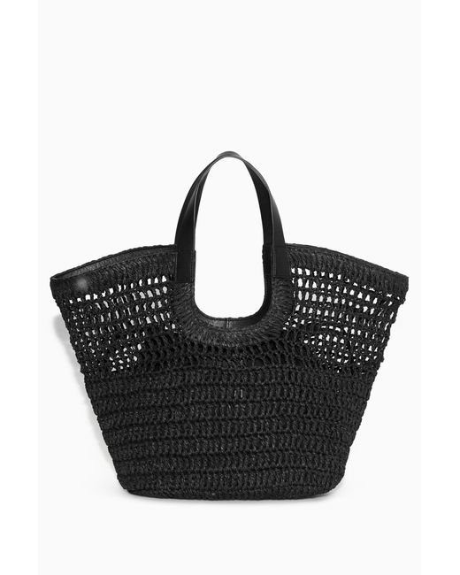 COS Black Leather-trimmed Basket Bag