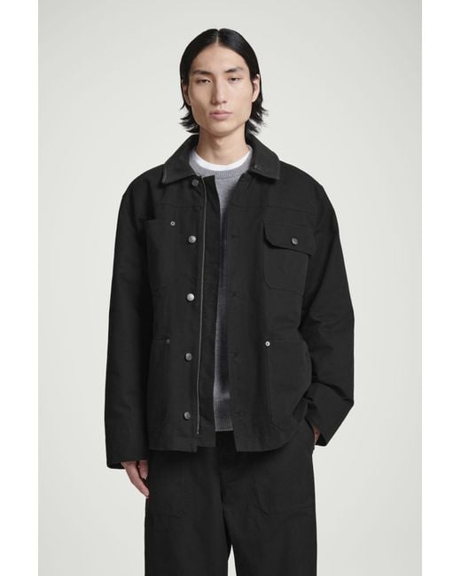 COS Black Leather-collar Field Jacket for men