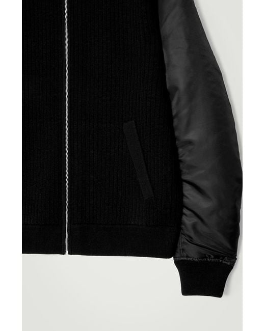 COS Black Merino Wool And Nylon Bomber Jacket for men