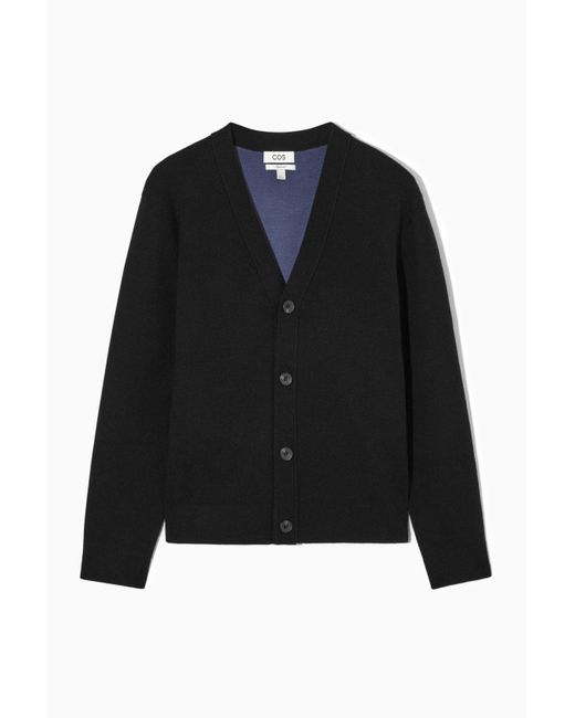 COS Black Double-faced Merino Wool Cardigan for men