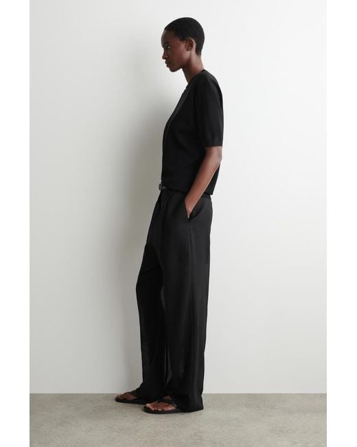 COS Black Sculpted-Shoulder Silk-Cotton T-Shirt