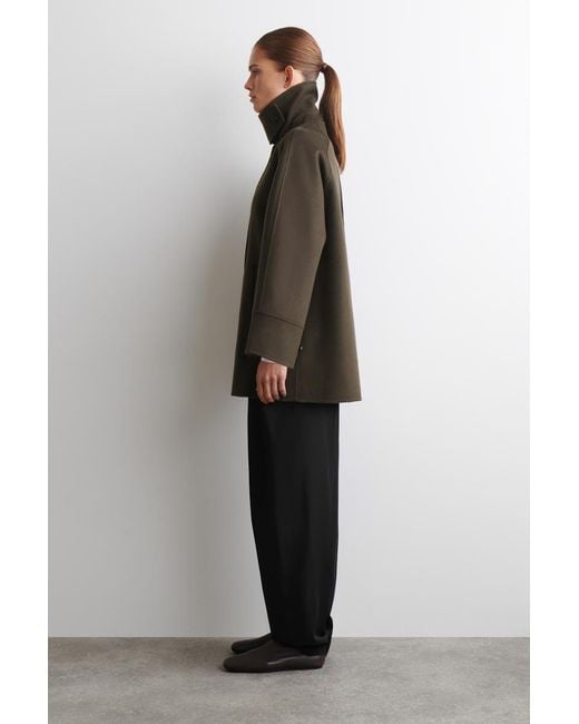 COS Brown Mock-Neck Double-Faced Wool Short Coat