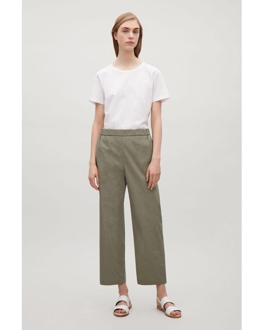 COS Green Cropped Cotton Poplin Trousers