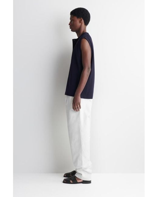 COS Blue Cotton Henley Tank Top for men