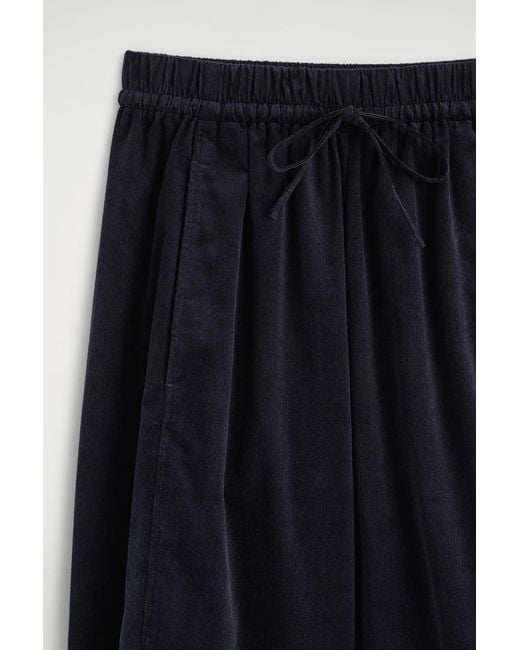 COS Blue Elasticated Corduroy Barrel-Leg Pants