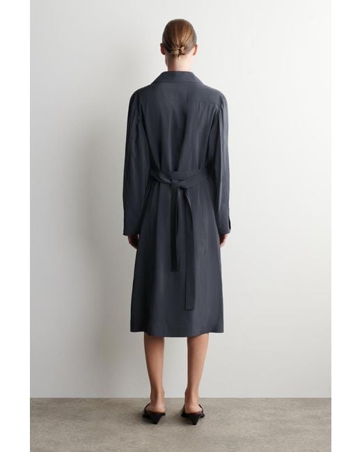 COS Blue Belted Trench-Detail Midi Dress