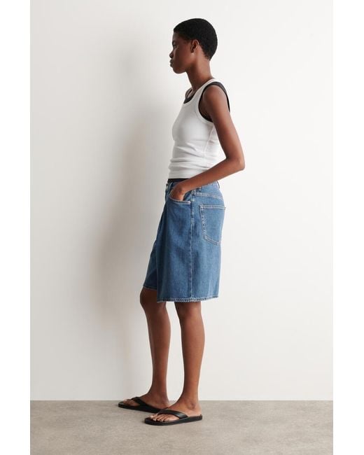 COS Blue Wide-Leg Denim Shorts