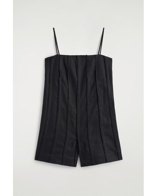 COS Black Sculpted Pleated Linen Playsuit