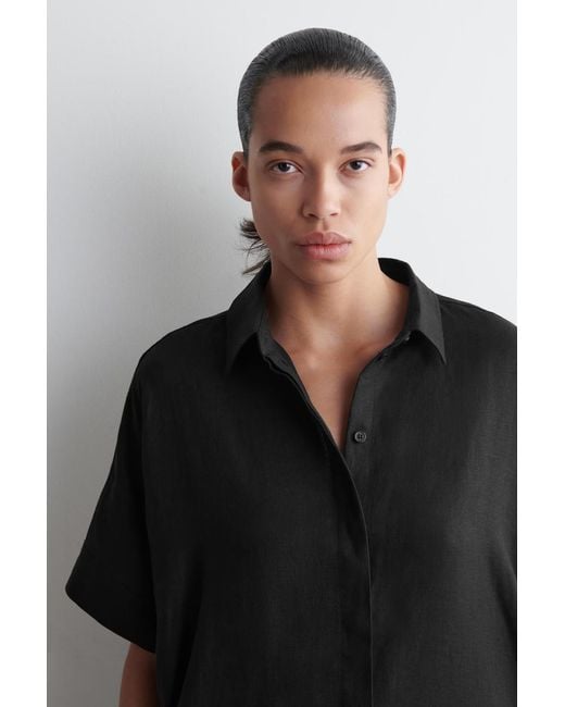 COS Black Linen Midi Shirt Dress