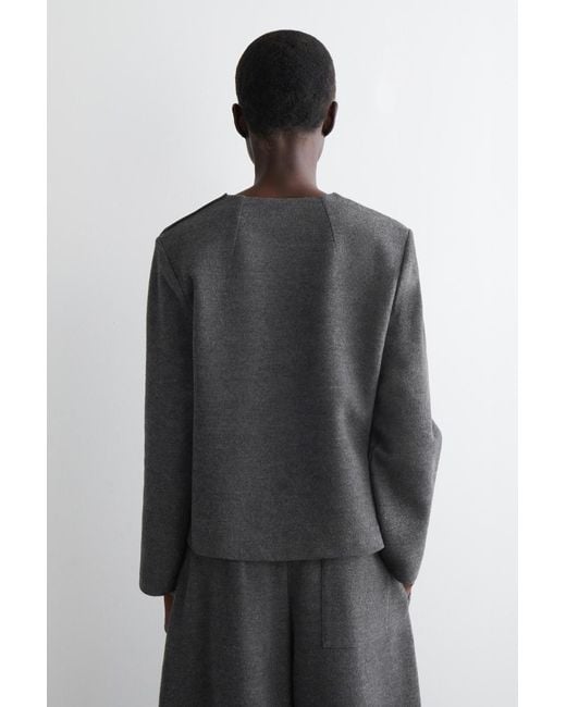 COS Gray Button-Detail Boiled-Wool Sweatshirt