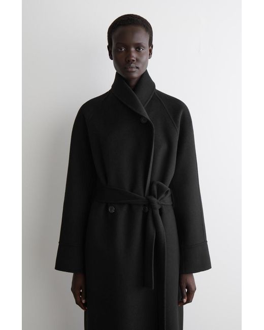 COS Black Belted Double-Faced Wool Long Coat