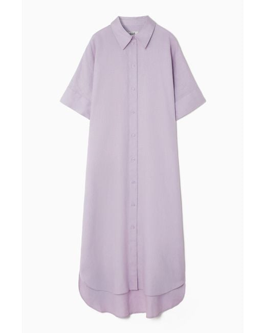 COS Purple Oversized Linen Midi Shirt Dress