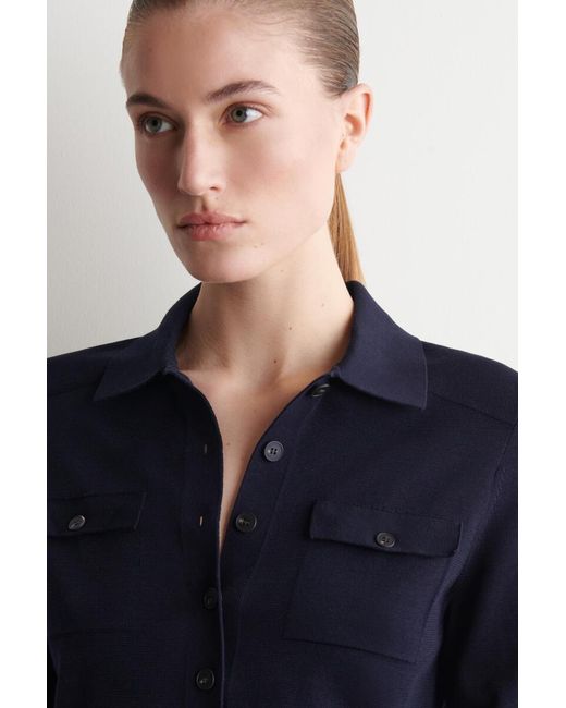 COS Blue Knitted Cotton Cardigan With Pocket Detail