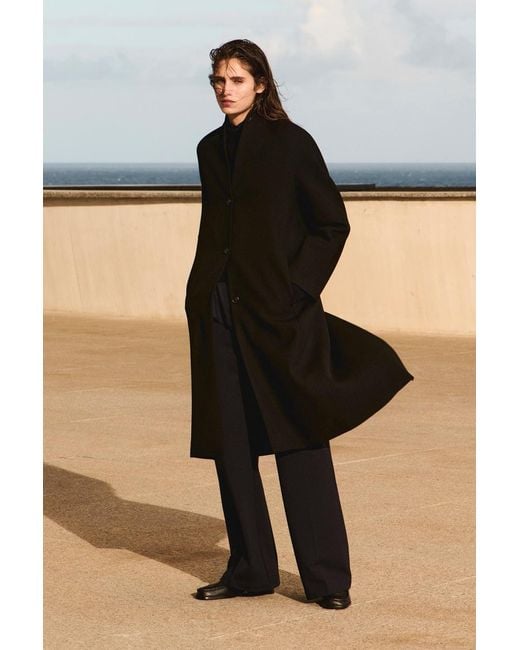 COS Black Collarless Wool-Twill Coat