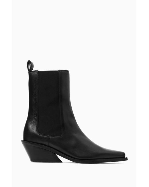 COS Black Leather Cowboy Chelsea Boots