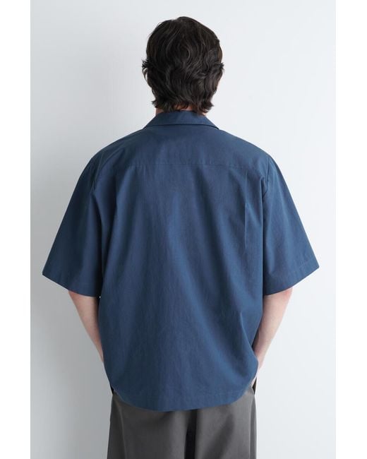 COS Blue Embroidered Camp-Collar Pima Cotton Shirt for men