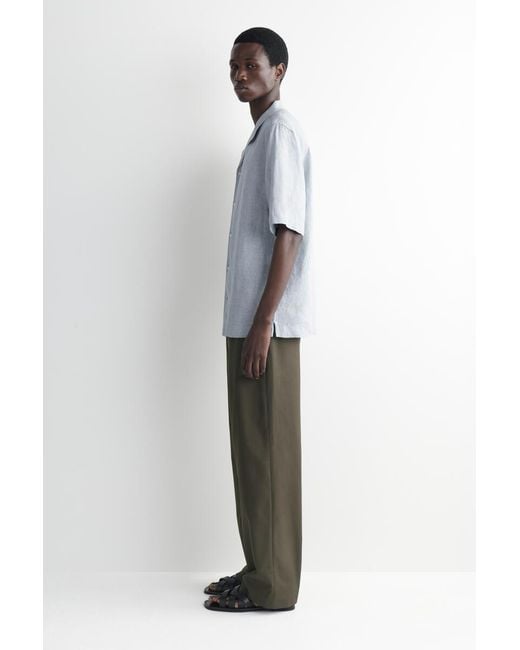 COS Blue Camp-Collar Short-Sleeved Linen Shirt for men