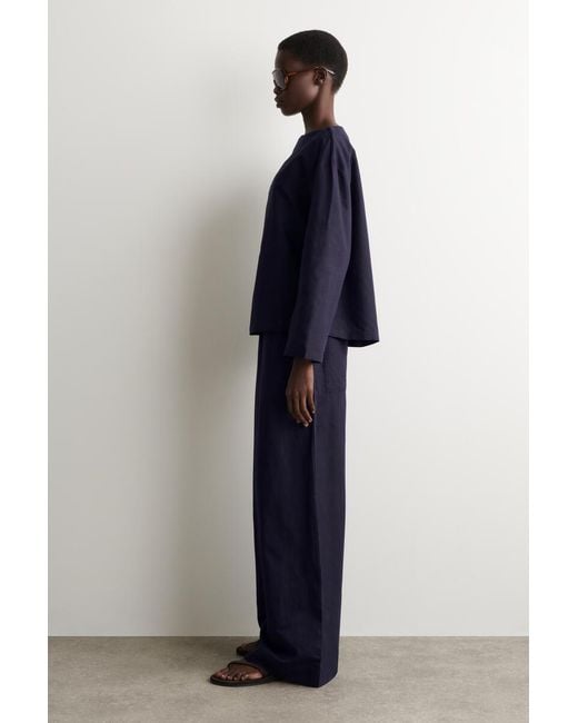 COS Blue Boat-Neck Linen Blouse