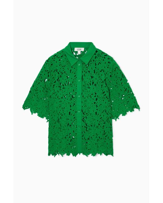 COS Green Short-sleeved Broderie Anglaise Shirt